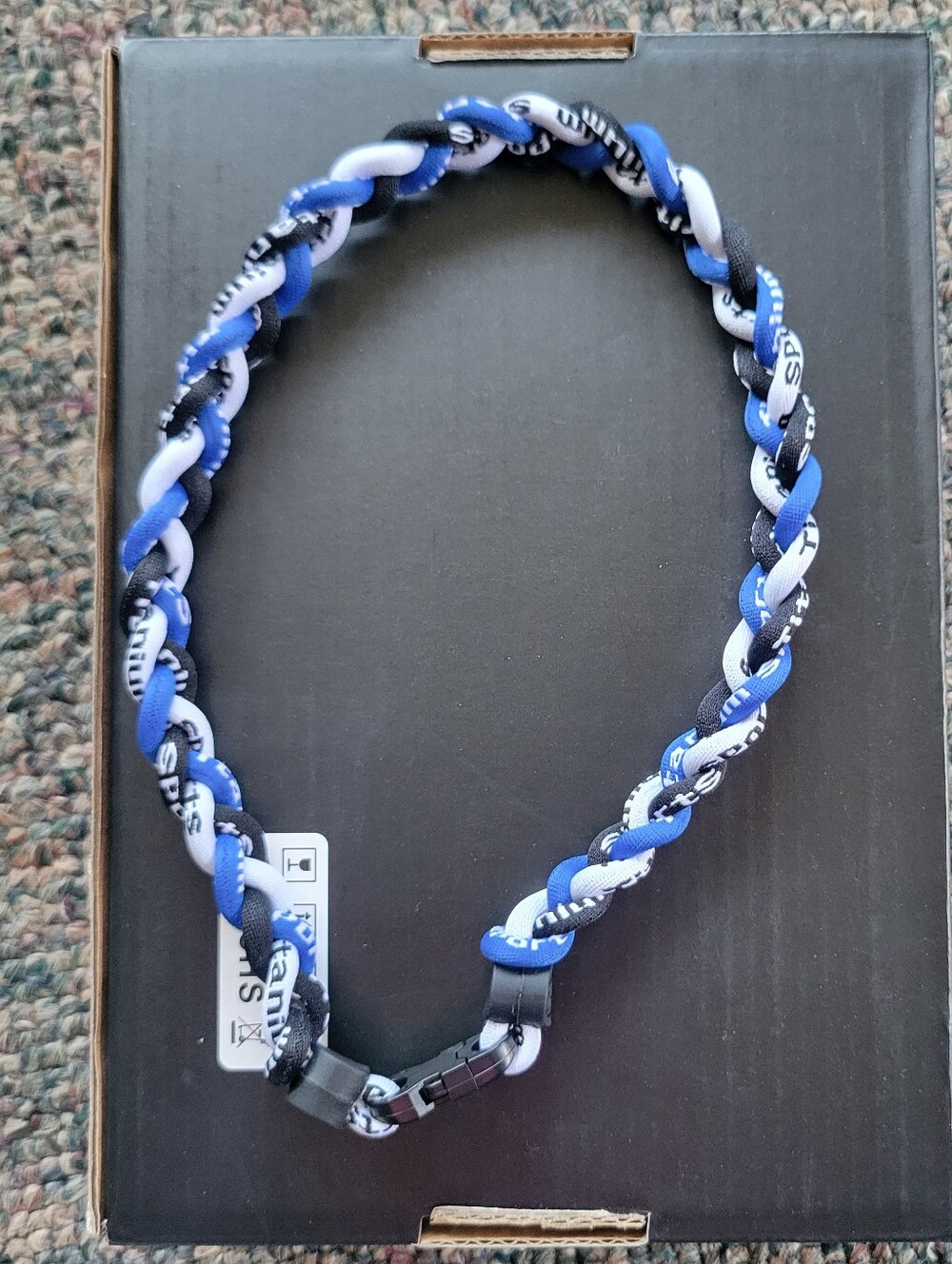 🔥5/$20 Braided Blue, Black & White Kids Sports Necklace